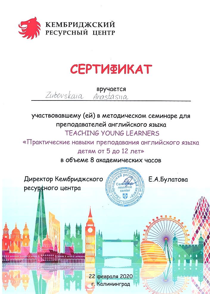 Документ об образовании Зубовская Анастасия
