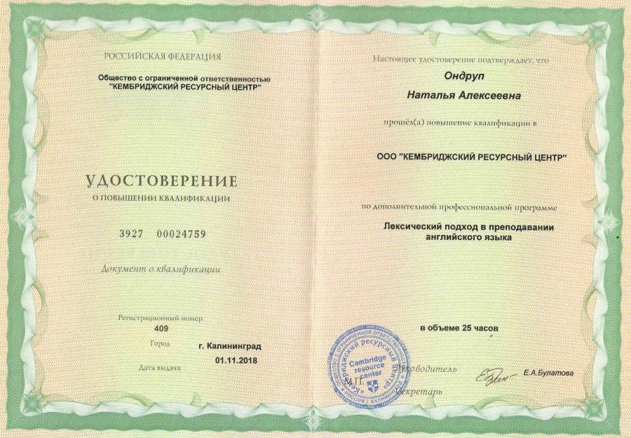 Сертификат Ондруп Наталья