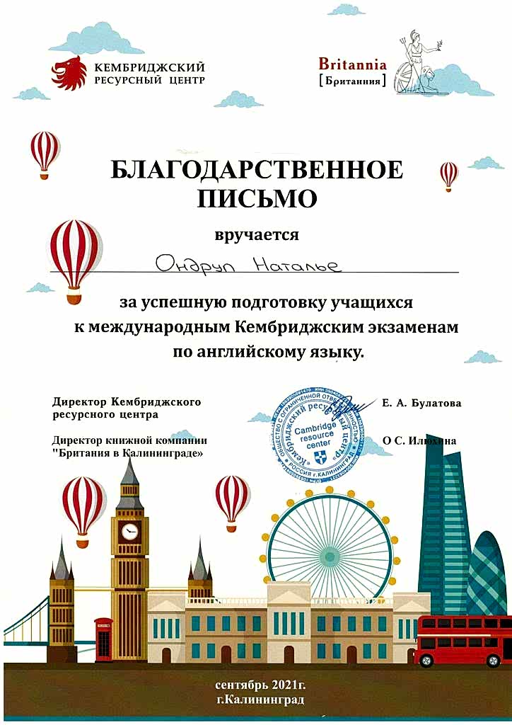 Документы об образовании Ондруп Наталья