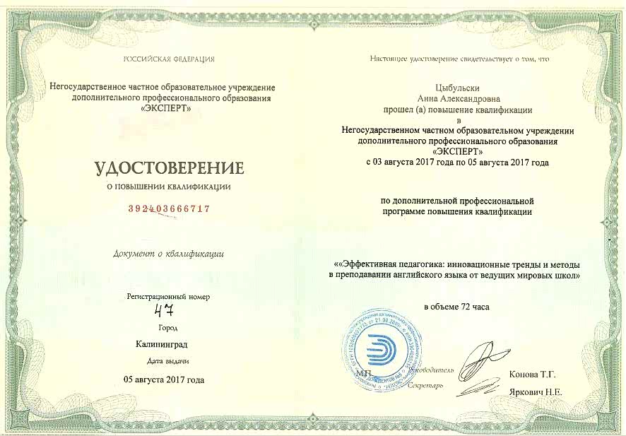 Документы об образовании Савицкая Анна