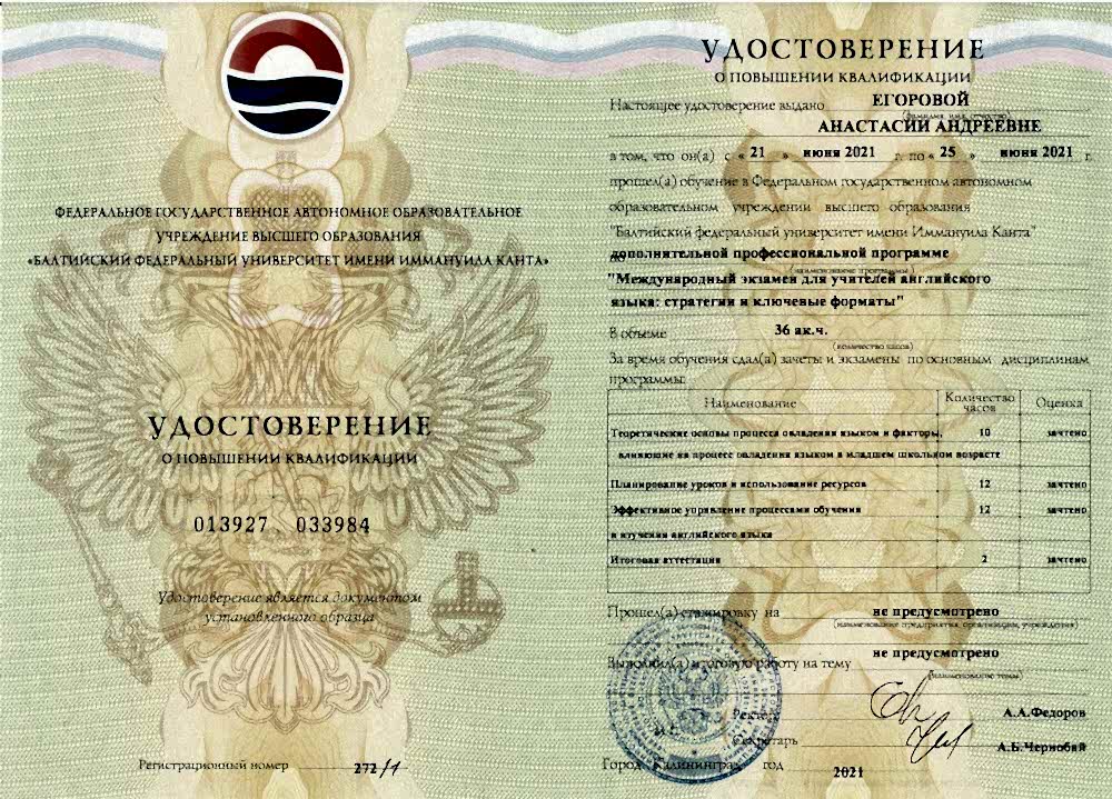 Сертификат Егорова Анастасия