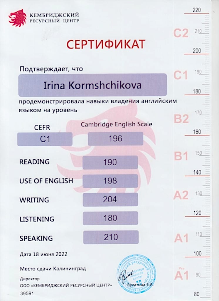 Документы об образовании Кормщикова Ирина